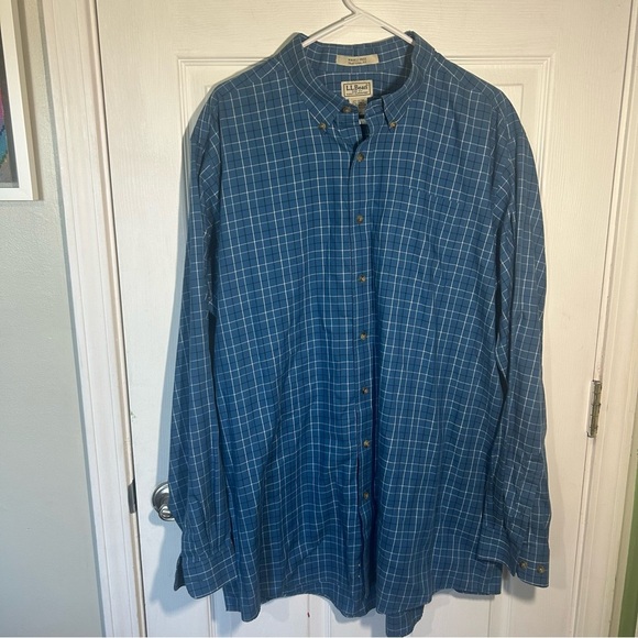 LL BEAN Mens Blue Plaid Long Sleeve Button Down Size XXL Tall Wrinkle Resistant - Picture 1 of 12